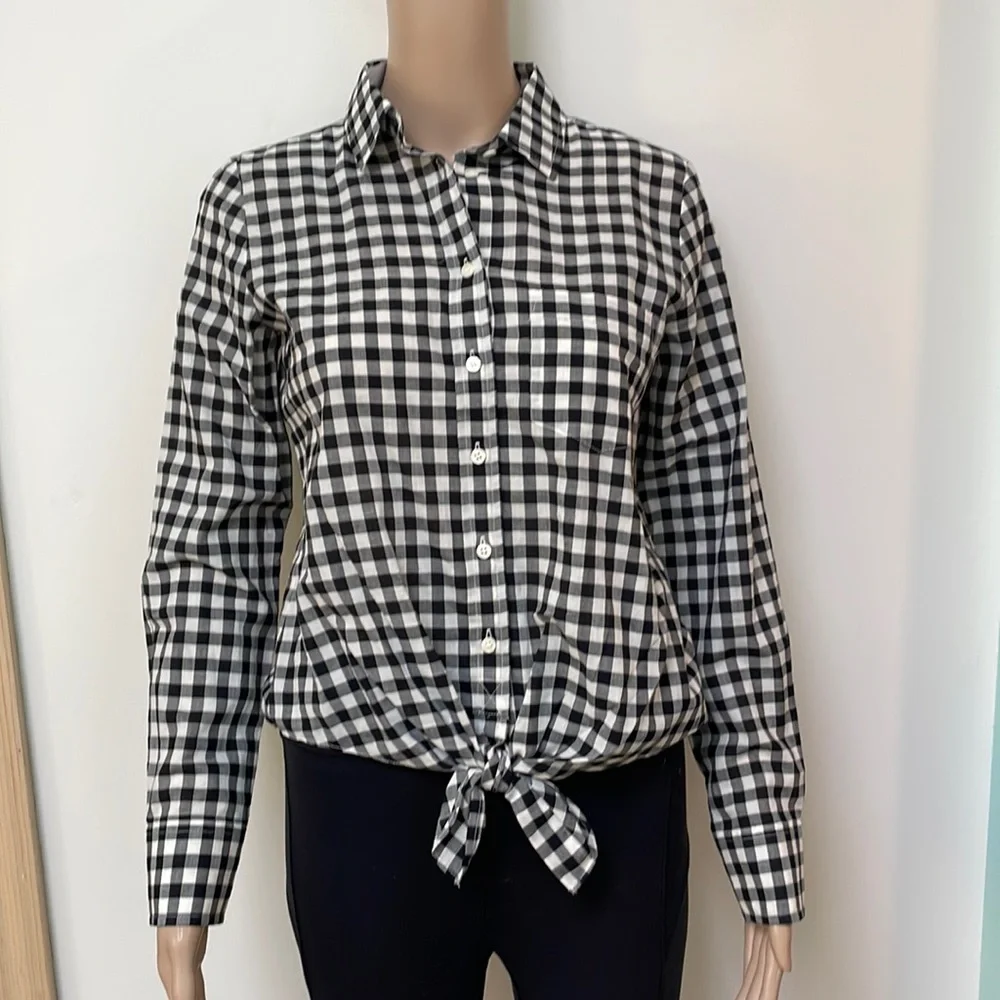 J. Crew black and white gingham women's top